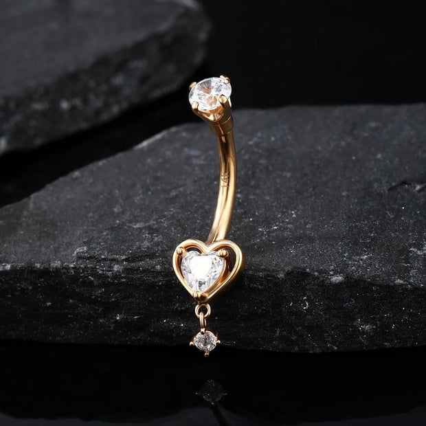 Solid 14K Gold Belly Button Ring – Heart Body Piercing Jewelry for Women
