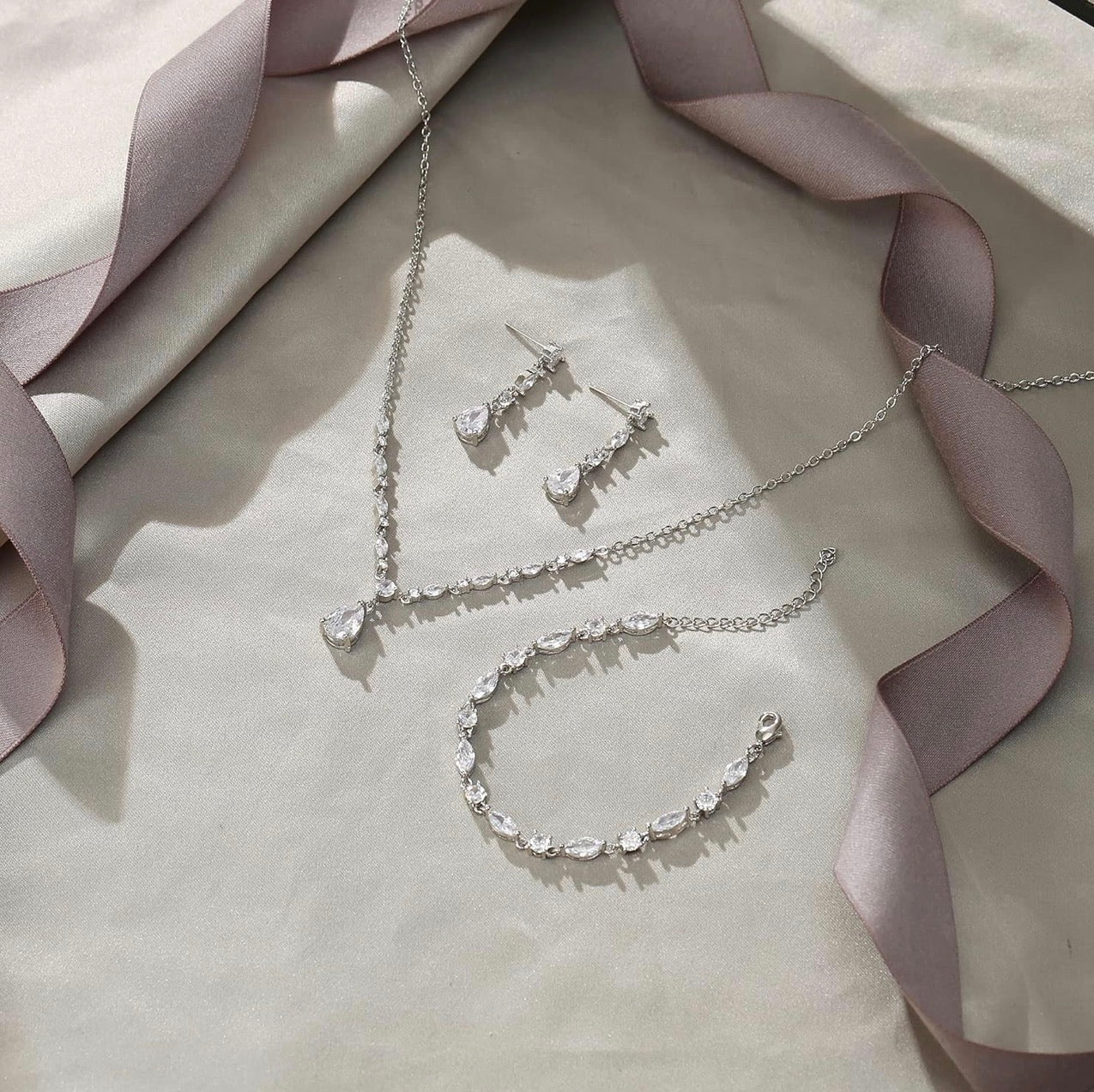 Teardrop Cubic Zirconia Bridal Jewelry Sets for Bride