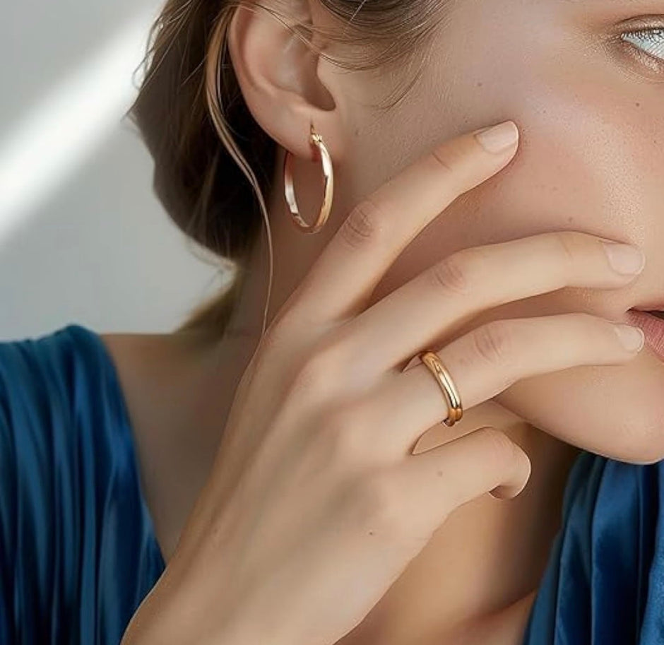 Chunky Flat Hoop Earrings – Modern 925 Sterling Silver Minimalist Jewelry