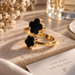 Lucky Four-Leaf Clover Adjustable Ring – 18K Gold Plated Statement Band