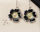Sparkling Black Flower Dangle Earrings – Stainless Steel