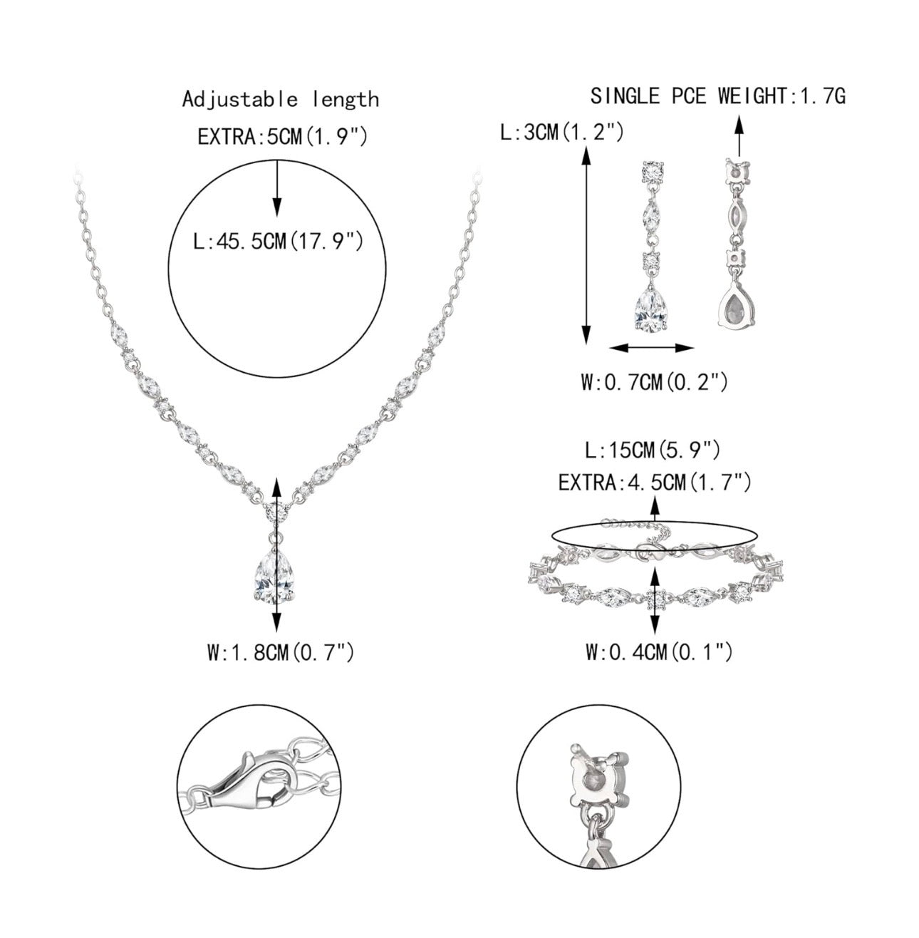 Teardrop Cubic Zirconia Bridal Jewelry Sets for Bride