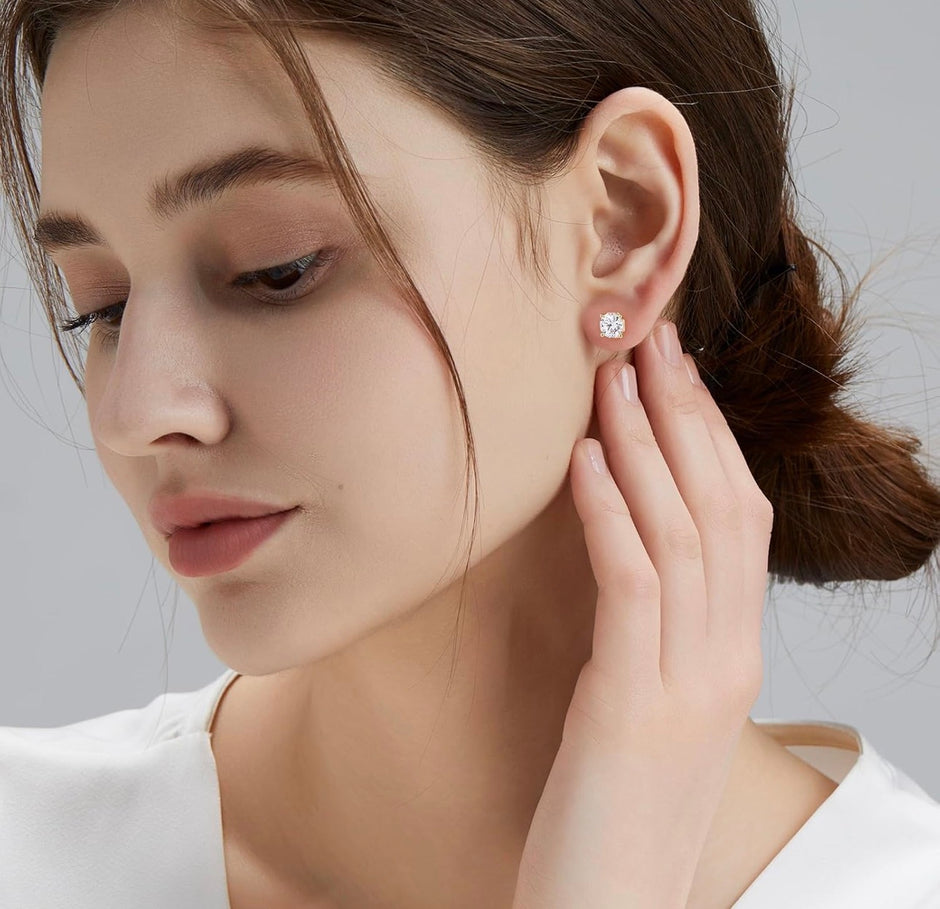 Brilliant Cut 6mm Moissanite Earrings – Luxury 14K Gold Plated Finish