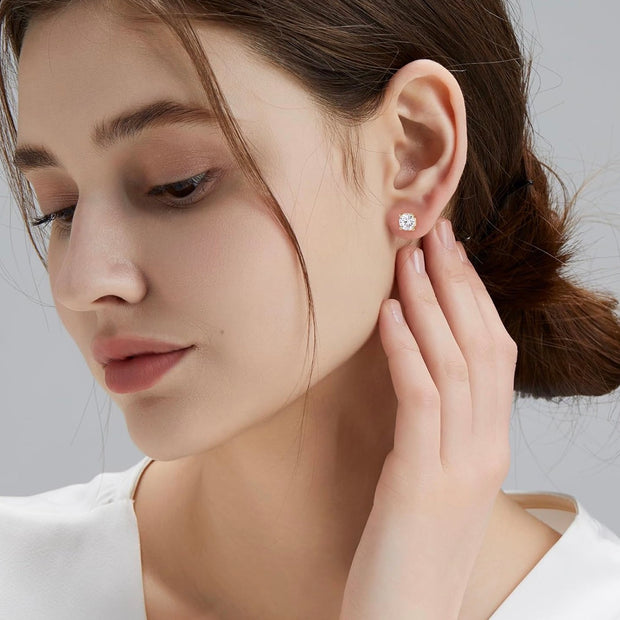 Brilliant Cut 6mm Moissanite Earrings – Luxury 14K Gold Plated Finish