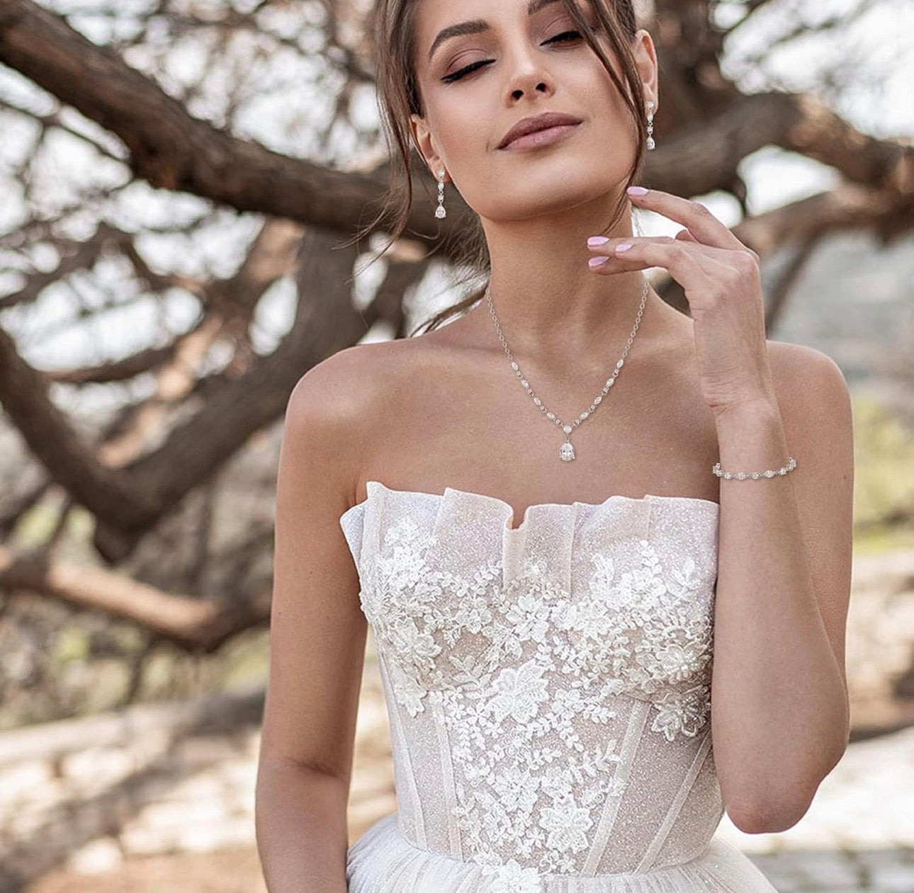 Teardrop Cubic Zirconia Bridal Jewelry Sets for Bride