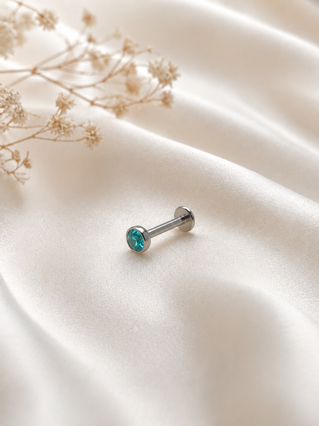 16G Surgical Steel Labret Stud – Silver Flat Back Colorful CZ Piercing