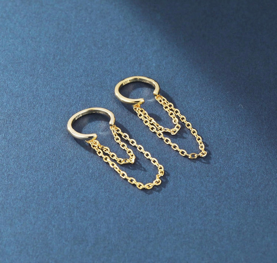 Trendy Chain Cuff Earrings in 925 Sterling Silver – Modern Minimalist