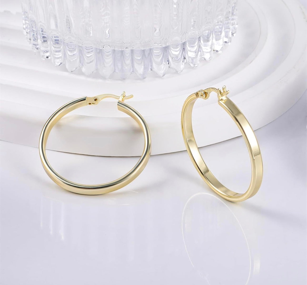 Chunky Flat Hoop Earrings – Modern 925 Sterling Silver Minimalist Jewelry