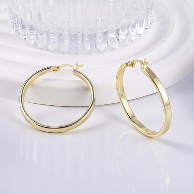 Chunky Flat Hoop Earrings – Modern 925 Sterling Silver Minimalist Jewelry