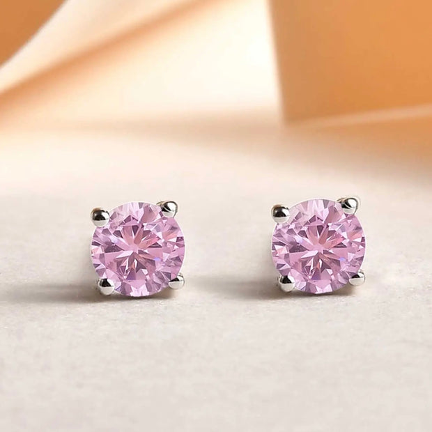 925 Sterling Silver 4mm Pink Cubic Zirconia Stud Earrings for Women