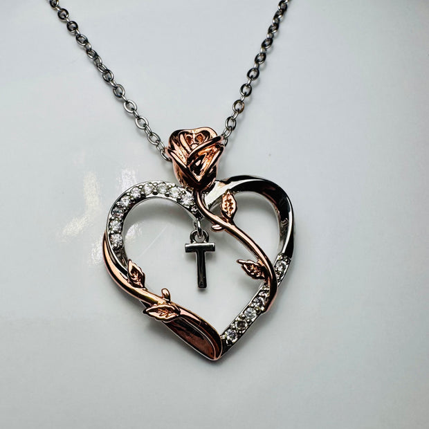 Stainless Steel Heart Rose Necklace – Adjustable Pendant Chain for Women