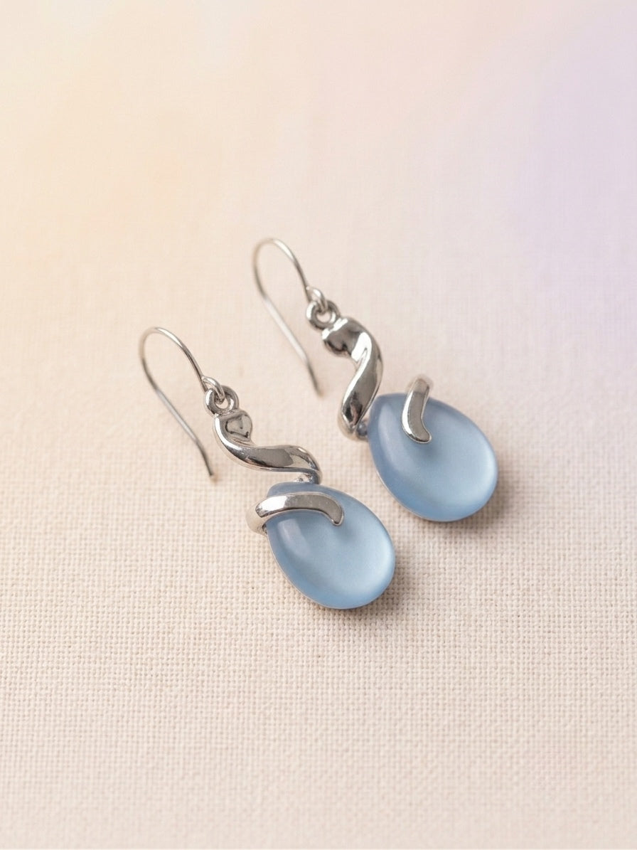 Elegant Light Blue Teardrop Dangle Earrings – White Gold Plated