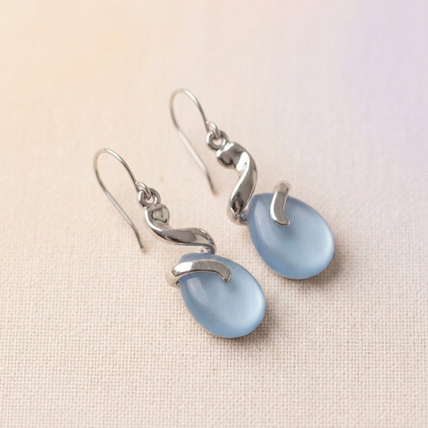 Elegant Light Blue Teardrop Dangle Earrings – White Gold Plated