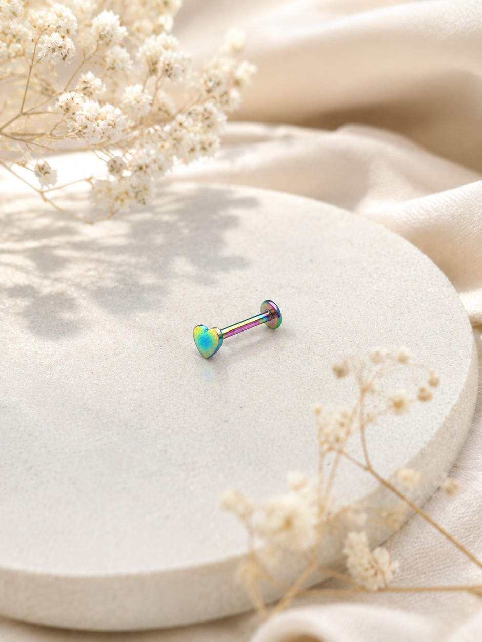 16G Surgical Steel Labret Stud – Silver Flat Back Colorful CZ Piercing