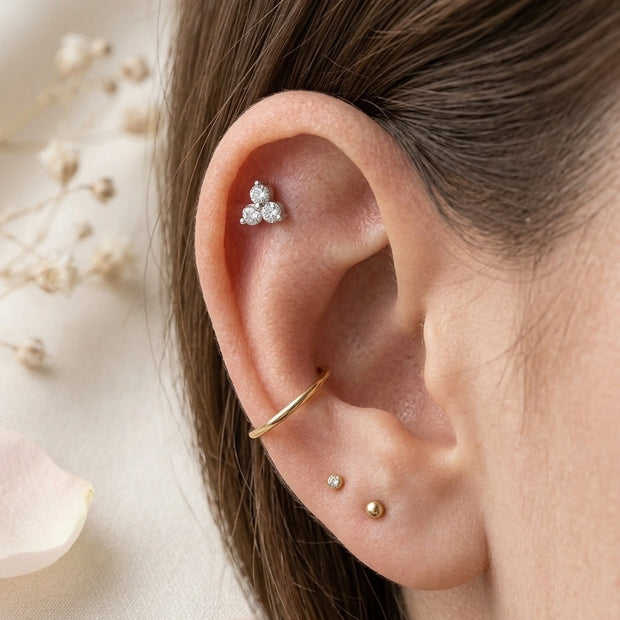 16G Gold Surgical Steel Cartilage Stud – CZ Butterfly, Moon & Flower Piercing