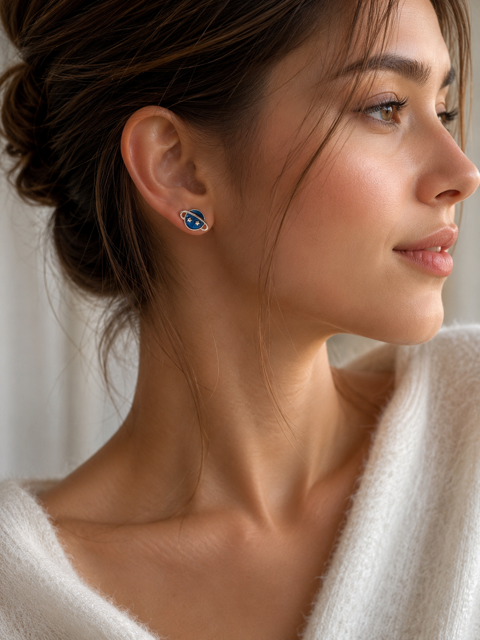 11mm Gold-Plated Stainless Steel Celestial Planet Stud Earrings