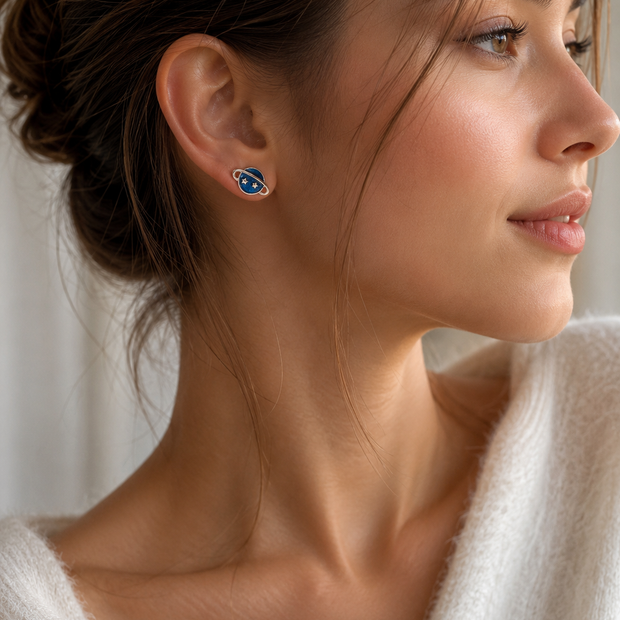 11mm Gold-Plated Stainless Steel Celestial Planet Stud Earrings