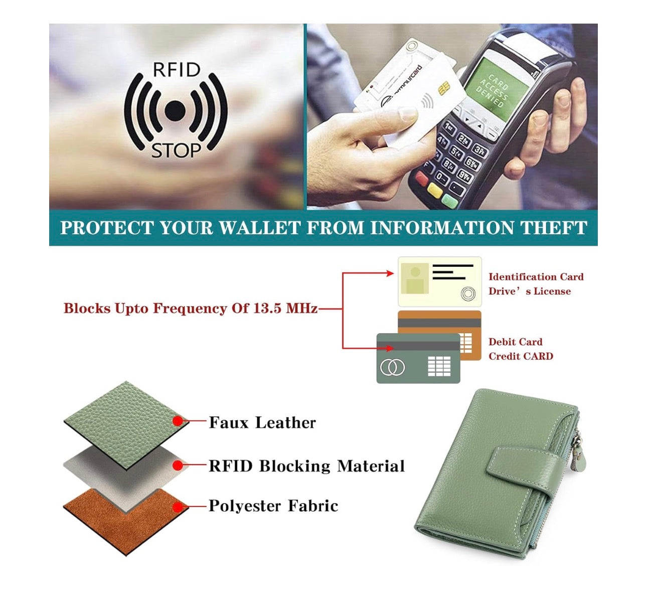 Multi-Functional Faux Leather Medium Wallet for Women – RFID Blocking