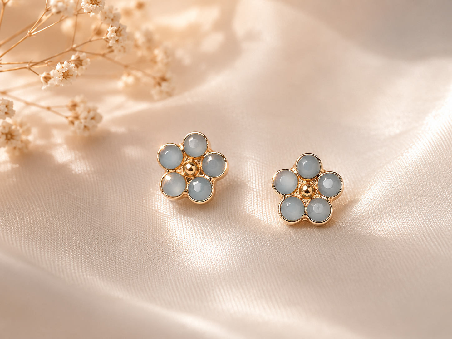 Dainty 7mm Gold-Plated Stainless Steel Faux Moonstone Flower Stud Earrings