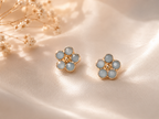 Dainty 7mm Gold-Plated Stainless Steel Faux Moonstone Flower Stud Earrings