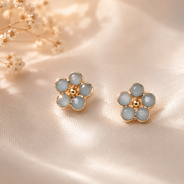 Dainty 7mm Gold-Plated Stainless Steel Faux Moonstone Flower Stud Earrings