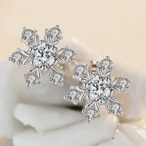 Elegant Silver Snowflake Earrings with Sparkling CZ Stones