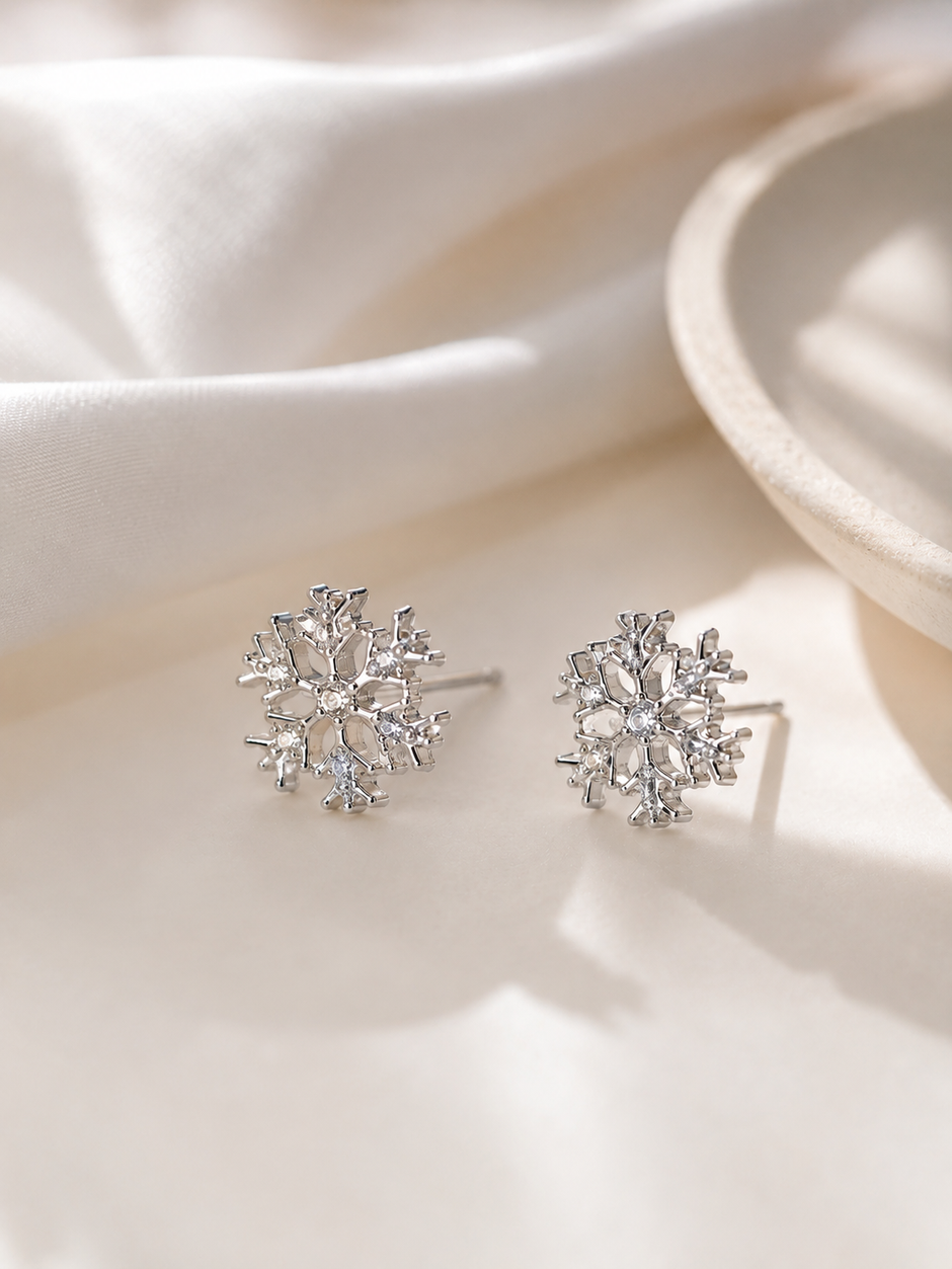 Sparkling Snowflake Cubic Zirconia Stainless Steel Stud Earrings