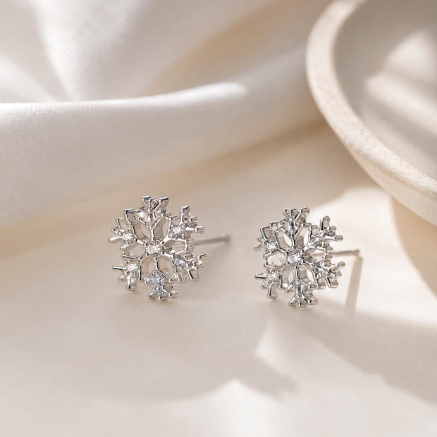 Sparkling Snowflake Cubic Zirconia Stainless Steel Stud Earrings