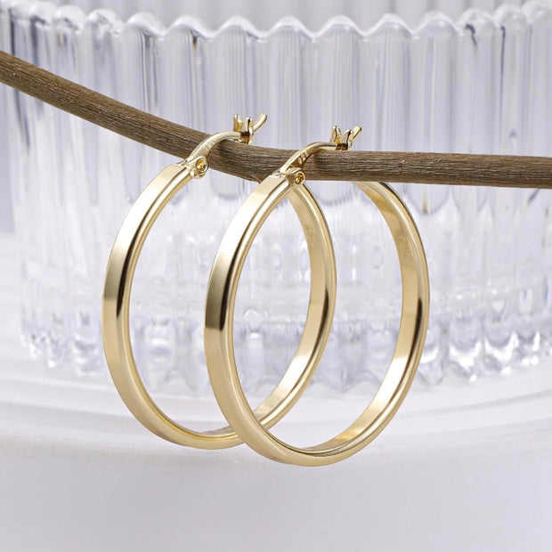 Chunky Flat Hoop Earrings – Modern 925 Sterling Silver Minimalist Jewelry