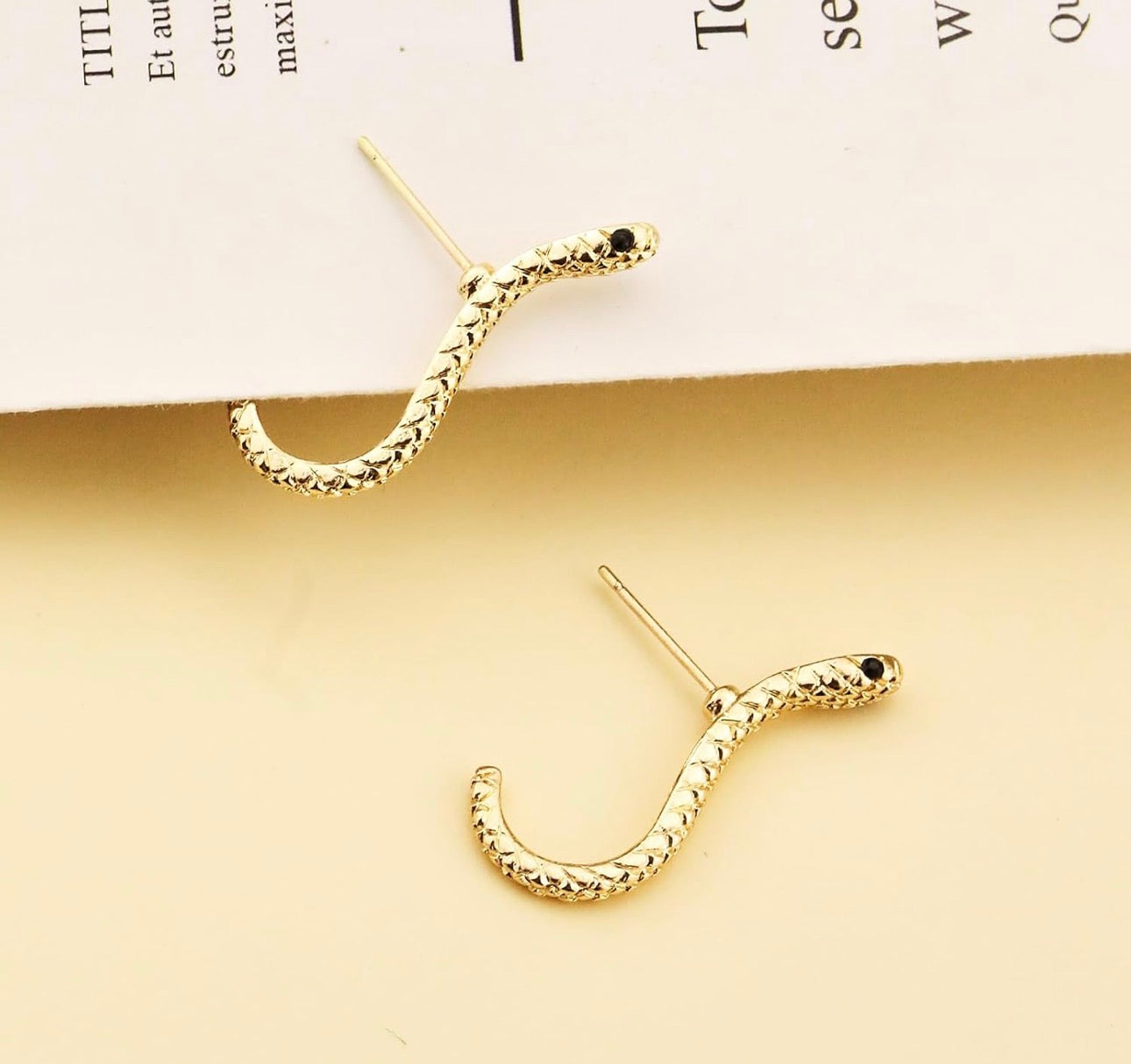 Edgy Sparkling Snake Stud Earrings – Gold Plated