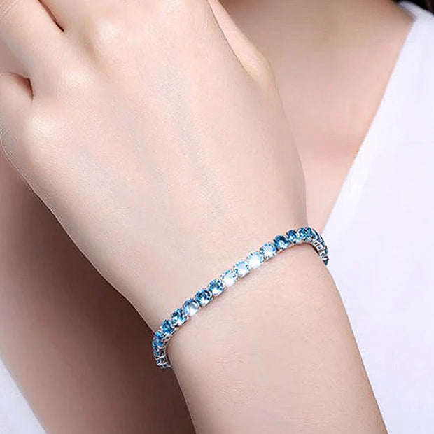 Elegant Blue CZ Round Cut Tennis Bracelet – Anti-Tarnish Protection