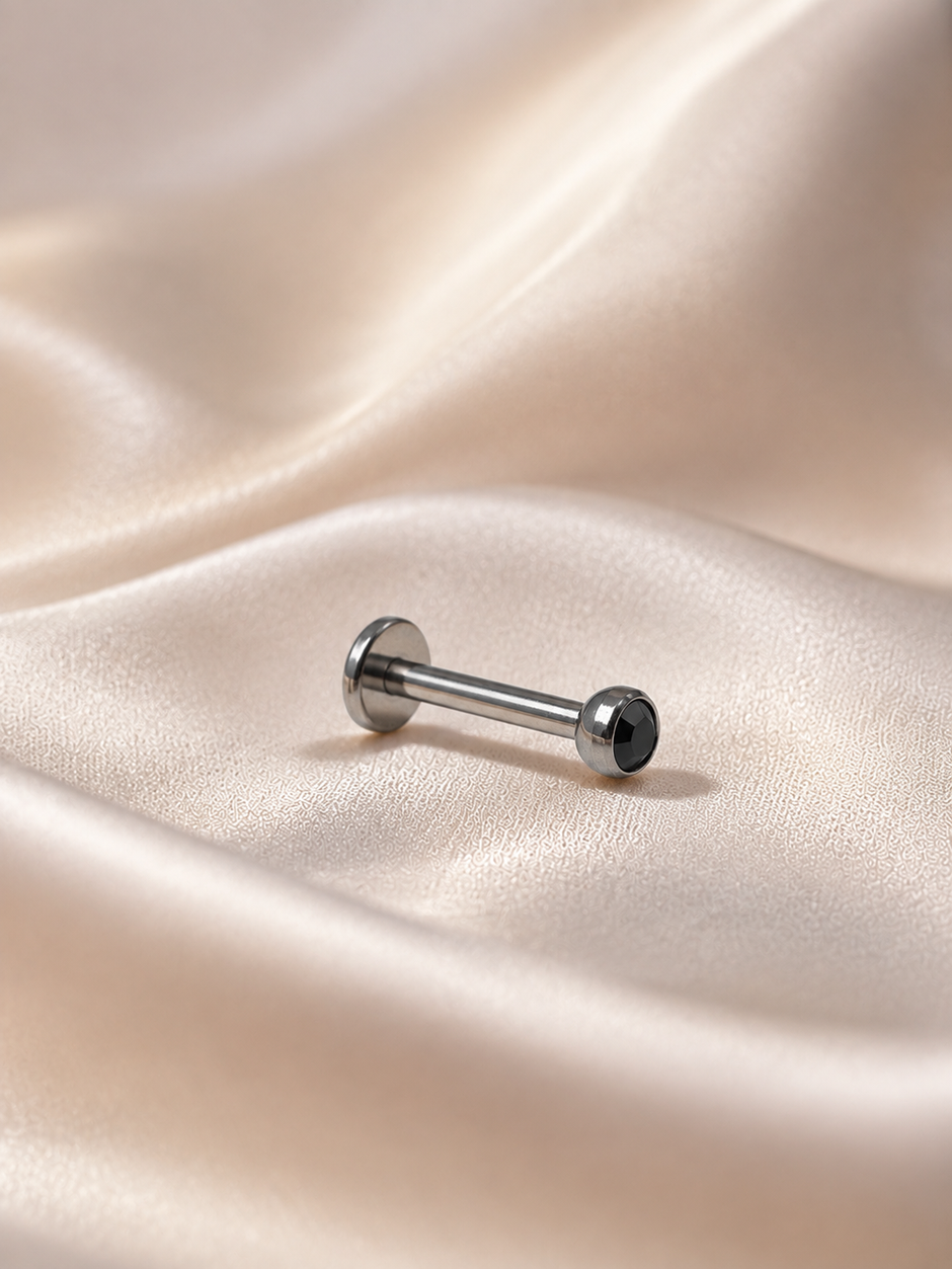 16G Surgical Steel Labret Stud – Silver Flat Back Colorful CZ Piercing
