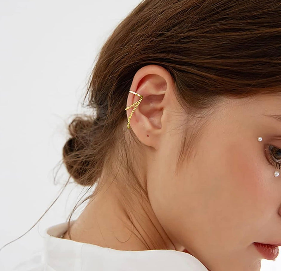 Trendy Chain Cuff Earrings in 925 Sterling Silver – Modern Minimalist