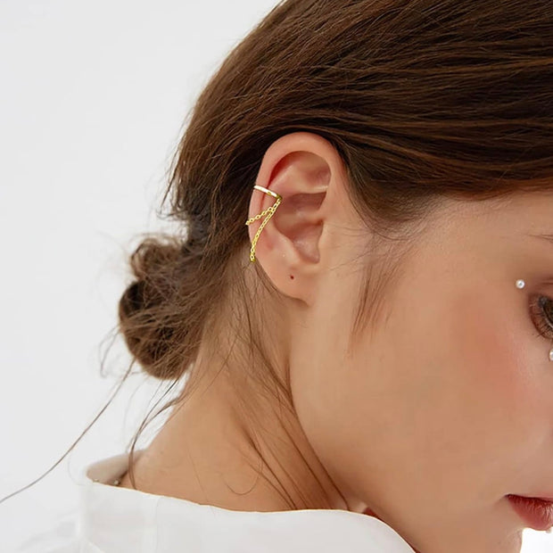 Trendy Chain Cuff Earrings in 925 Sterling Silver – Modern Minimalist