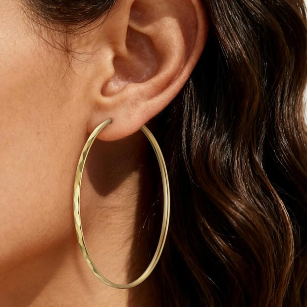 14K Gold Plated Sterling Silver Diamond Cut Square Tube Hoop Earrings – 70 mm