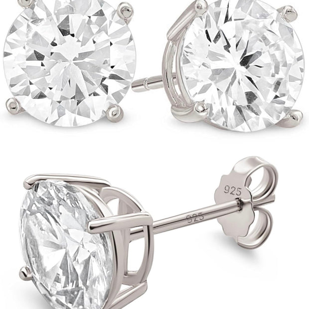 Elegant 8mm Moissanite-Alternative CZ Stud Earrings – 925 Sterling Silver