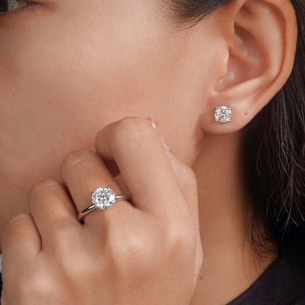 Sparkling Moissanite Stud Earrings – Hypoallergenic 18K White Gold Over Silver