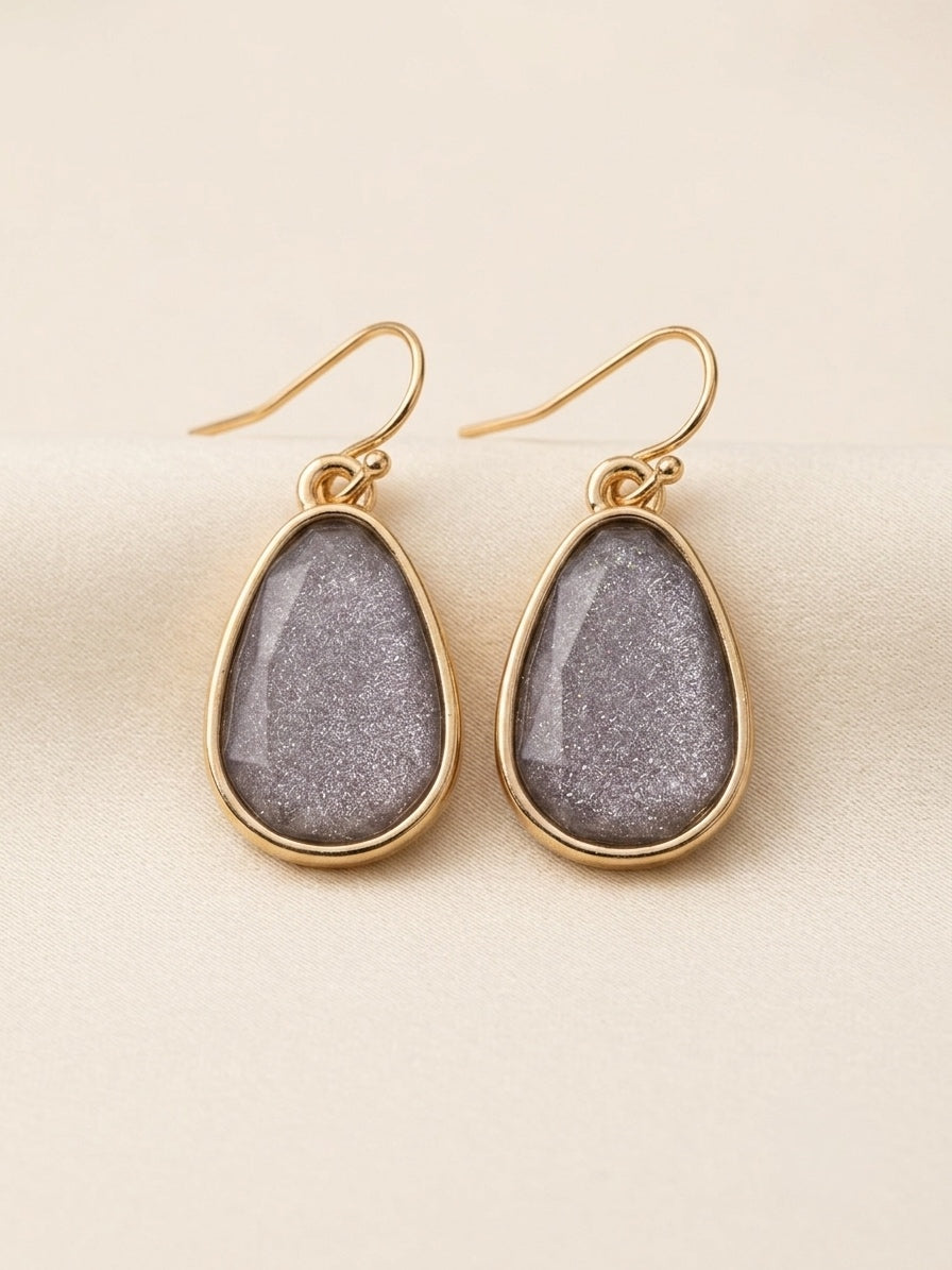 Sparkling Gray Teardrop Dangle Earrings – Gold Plated