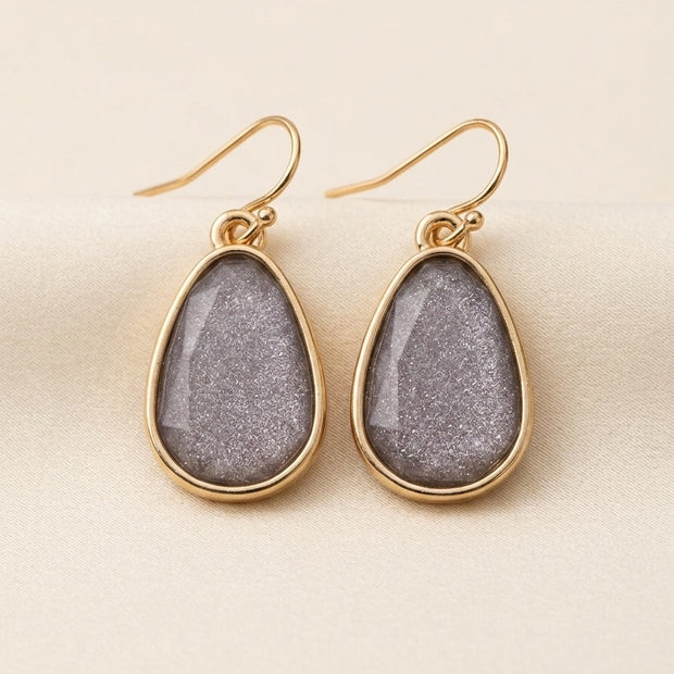 Sparkling Gray Teardrop Dangle Earrings – Gold Plated