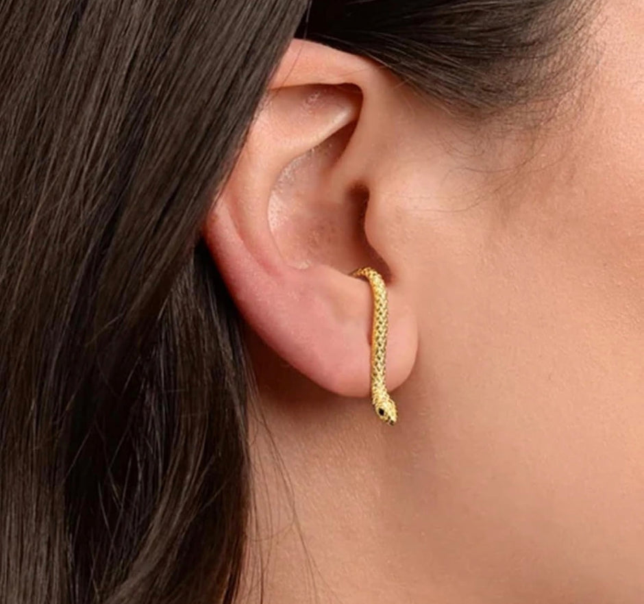Edgy Sparkling Snake Stud Earrings – Gold Plated