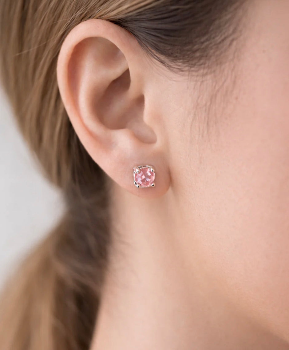 925 Sterling Silver 4mm Pink Cubic Zirconia Stud Earrings for Women