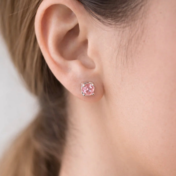 925 Sterling Silver 4mm Pink Cubic Zirconia Stud Earrings for Women