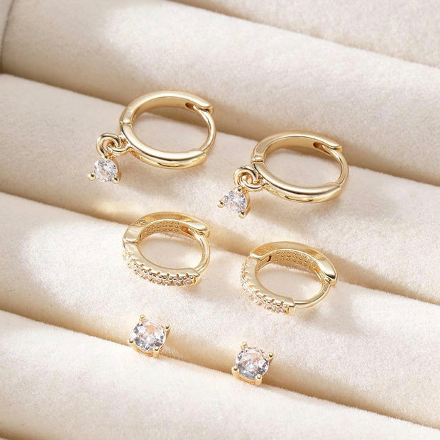 14K Gold Plated Huggie Hoop Earring Set – 3 Pairs