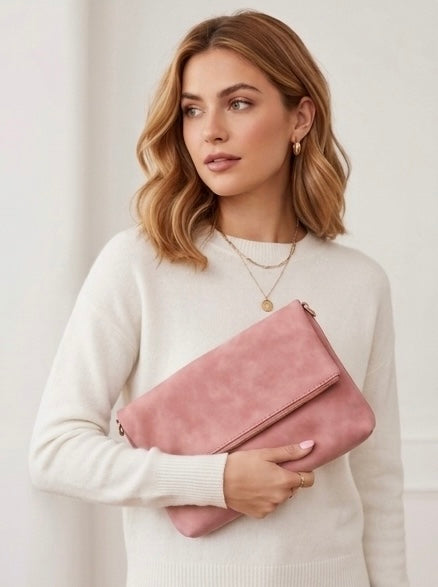 Elegant Pink Faux Leather Clutch Bag
