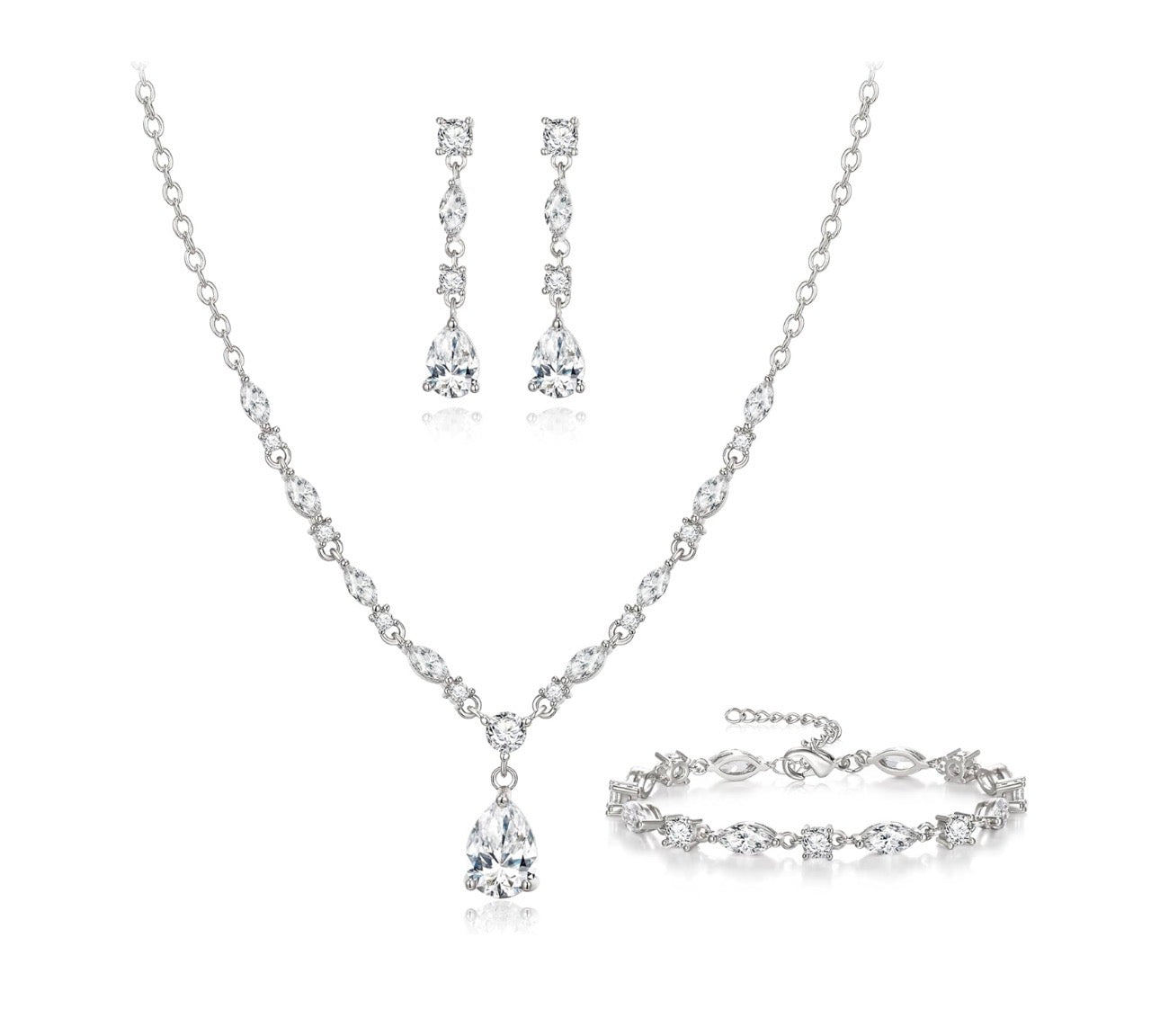 Teardrop Cubic Zirconia Bridal Jewelry Sets for Bride