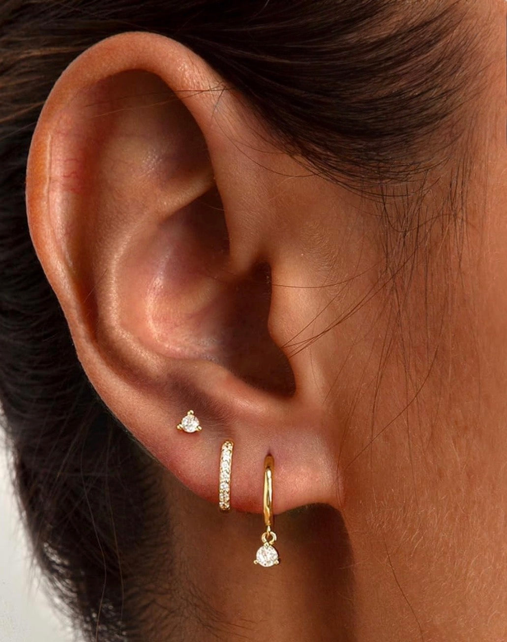 14K Gold Plated Huggie Hoop Earring Set – 3 Pairs