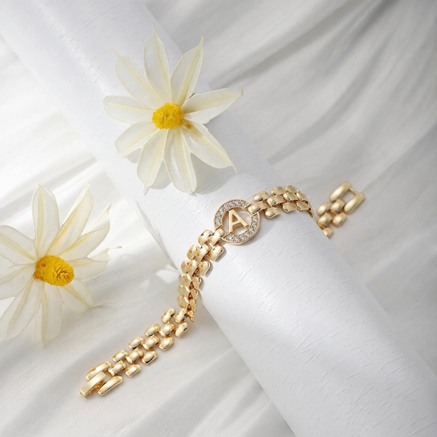Elegant "A" Initial Diamond Gold-Plated Bracelet