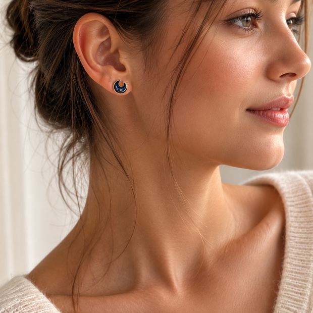 8mm Gold-Plated Stainless Steel Celestial Moon & Star Stud Earrings