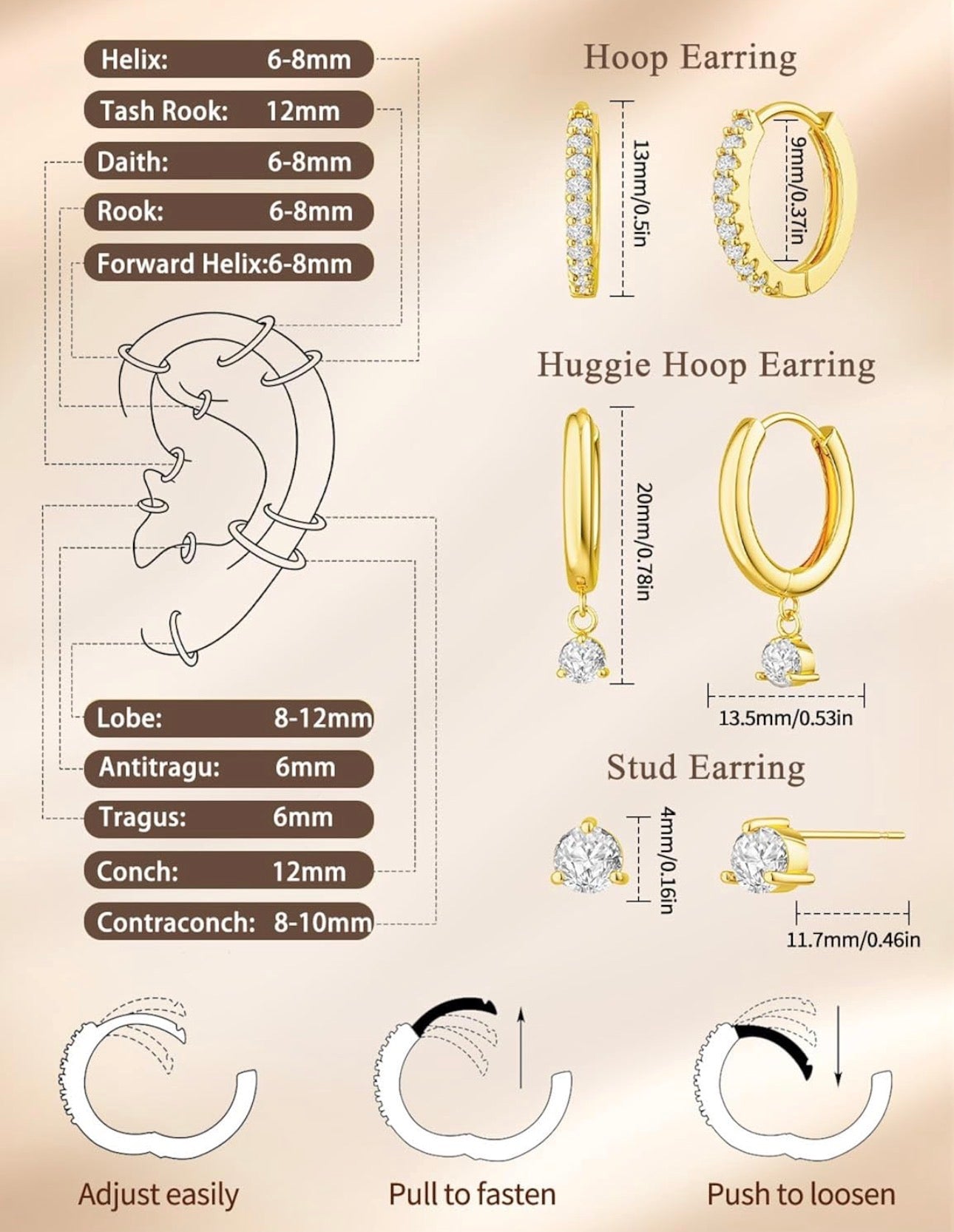 14K Gold Plated Huggie Hoop Earring Set – 3 Pairs