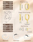 14K Gold Plated Huggie Hoop Earring Set – 3 Pairs